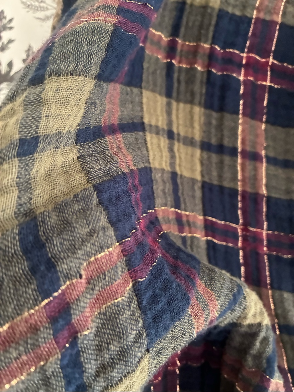 Johnny Was Plaid Velvet Back Embroidered Button Down Blue XL Autumn Style - Picture 8 of 10